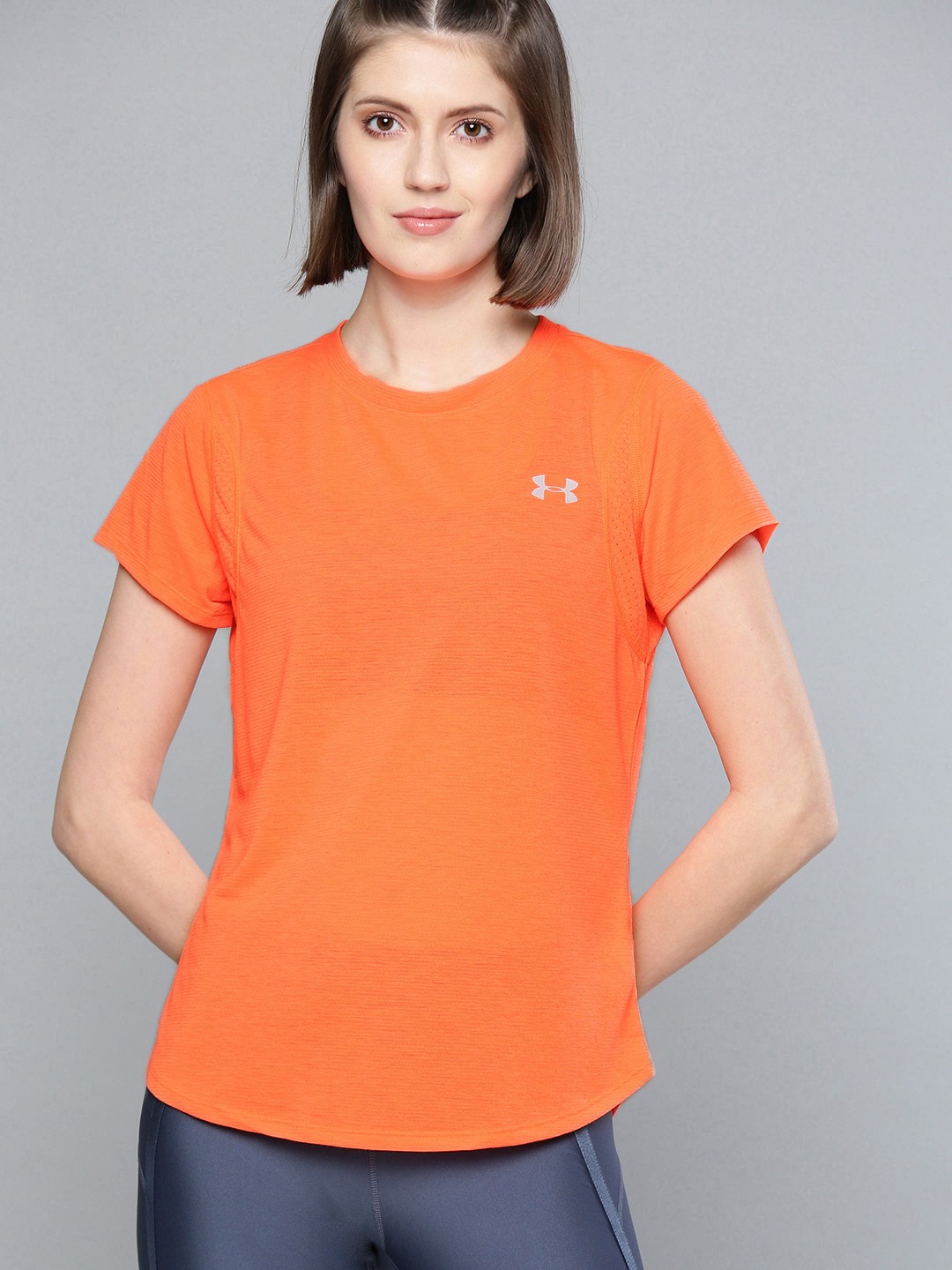 

UNDER ARMOUR Women Neon Orange Streaker 2.0 Short Sleeve T-shirt