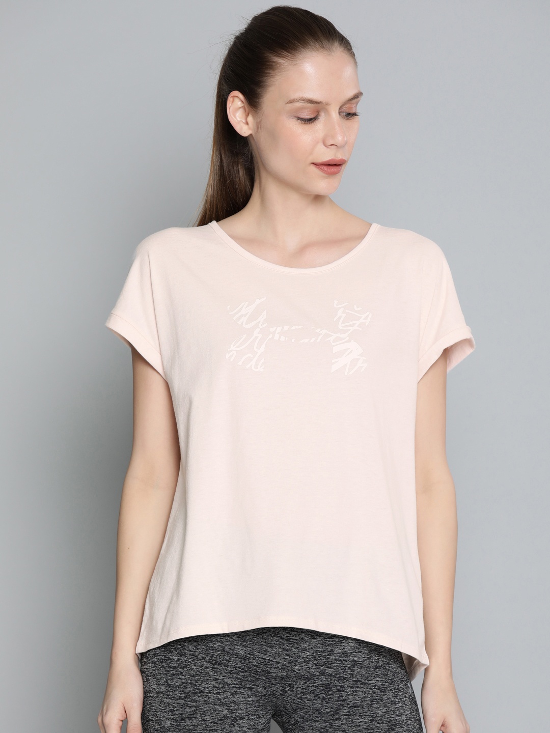 

UNDER ARMOUR Women Pink Heat Gear Graphic Script Logo Fashion Printed Top