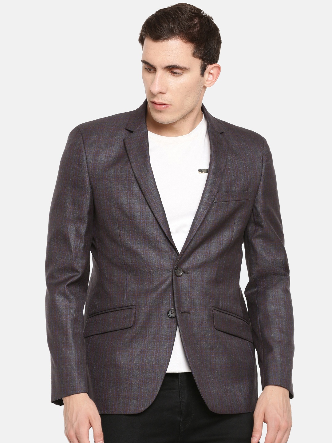 

Parx Men Maroon & Olive Green Checked Slim Fit Single-Breasted Casual Blazer
