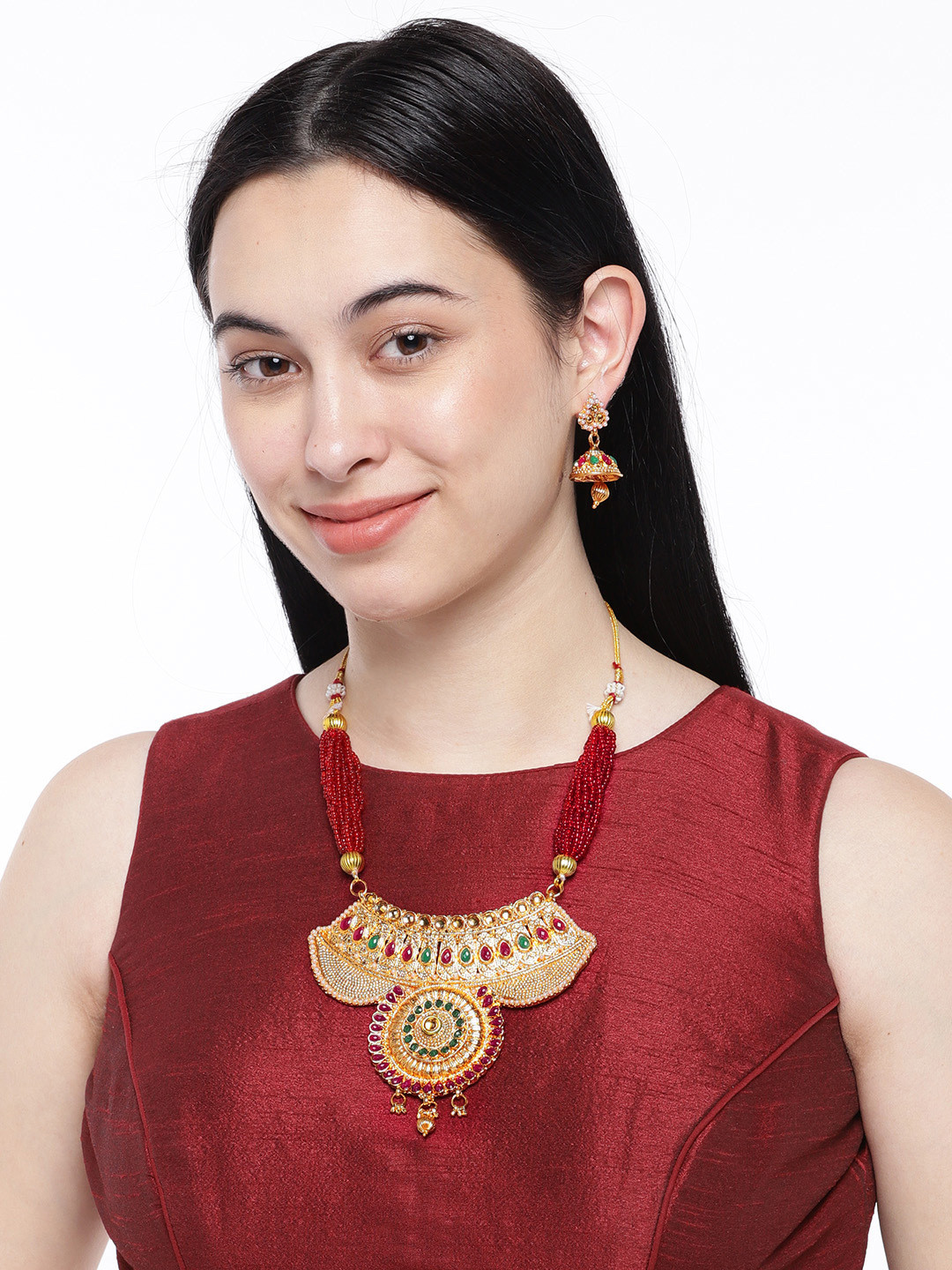 

ASMITTA JEWELLERY Gold-Plated & Red Jewellery Set