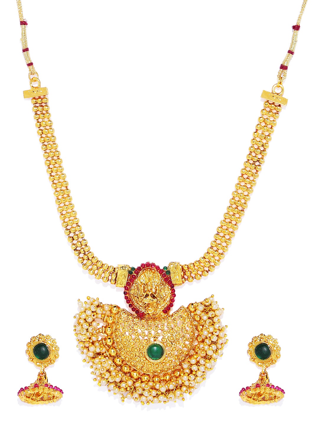 

ASMITTA JEWELLERY Gold-Plated & Red Temple Jewellery Set
