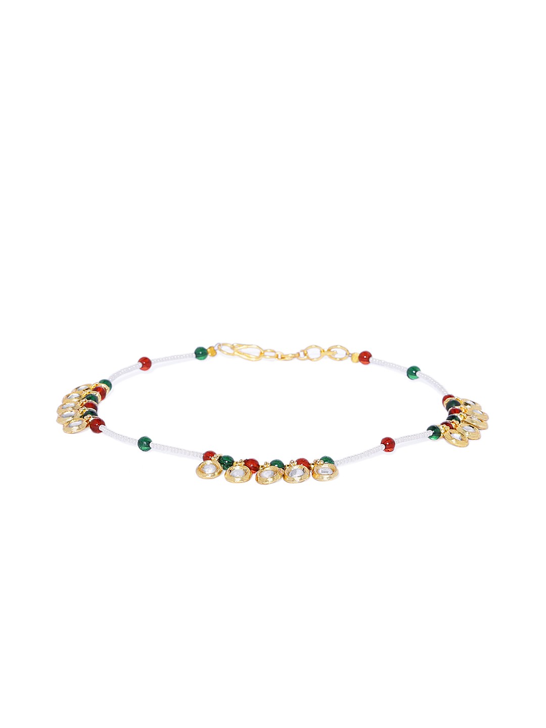 

ASMITTA JEWELLERY Women Gold-Plated & Red Stone Studded Enameled Anklet