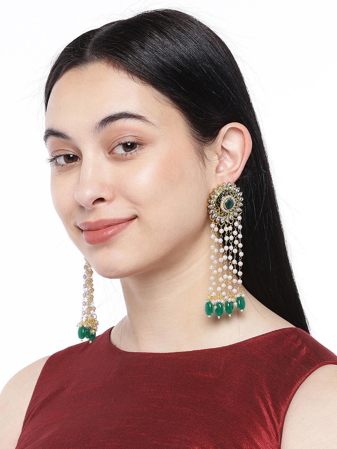 

ASMITTA JEWELLERY Gold-Plated & Green Circular Drop Earrings