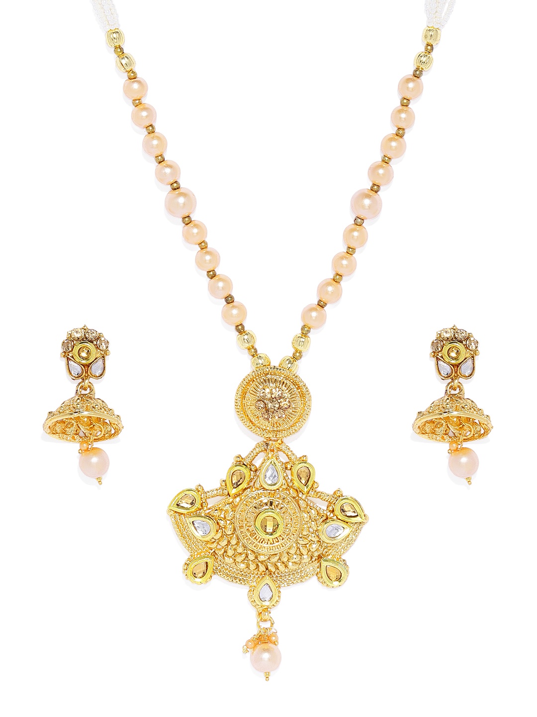 

ASMITTA JEWELLERY Gold-Plated & Pearl Studded Enamelled Antique Jewellery Set