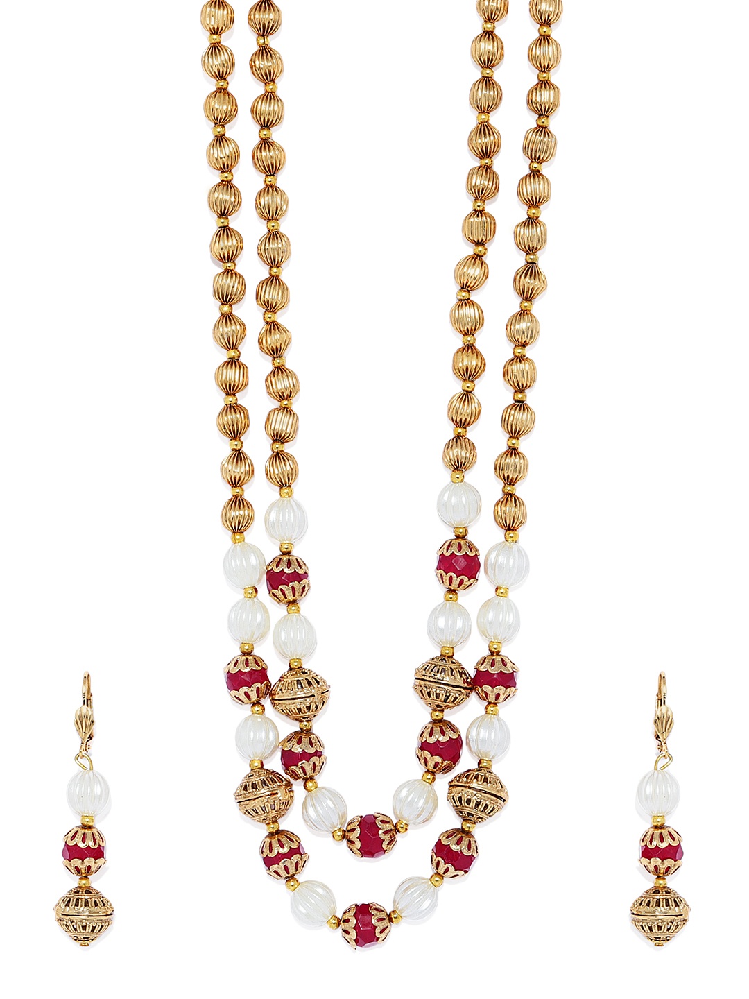 

ASMITTA JEWELLERY Gold-Plated & Red Beaded Layered Jewellery Set