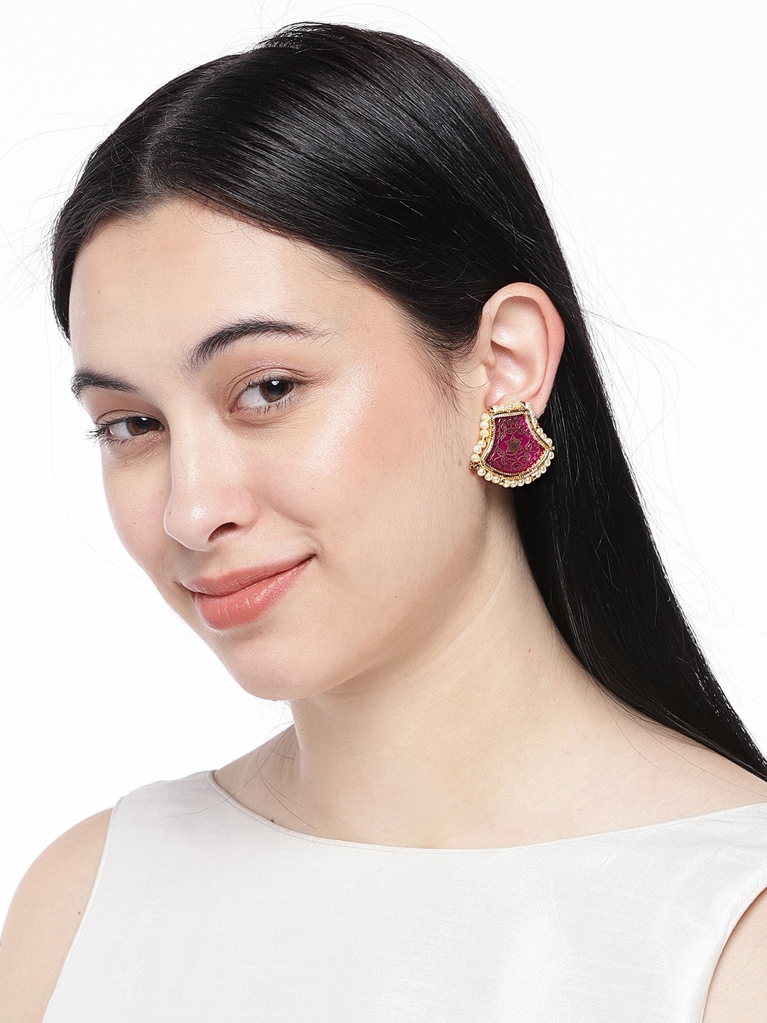 

ASMITTA JEWELLERY Gold-Plated & Pink Pearl Studded Classic Studs
