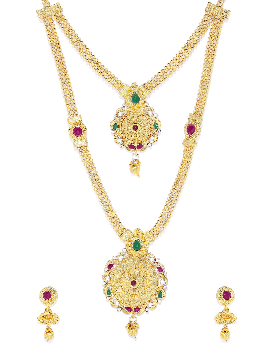 

ASMITTA JEWELLERY Gold-Plated and & Red Stone Studded Layered Jewellery Set