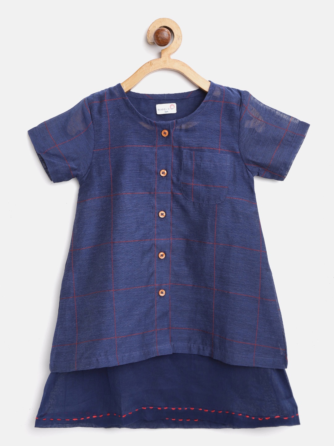 

BODHI RAI Girls Navy Blue Checked Layered A-Line Dress