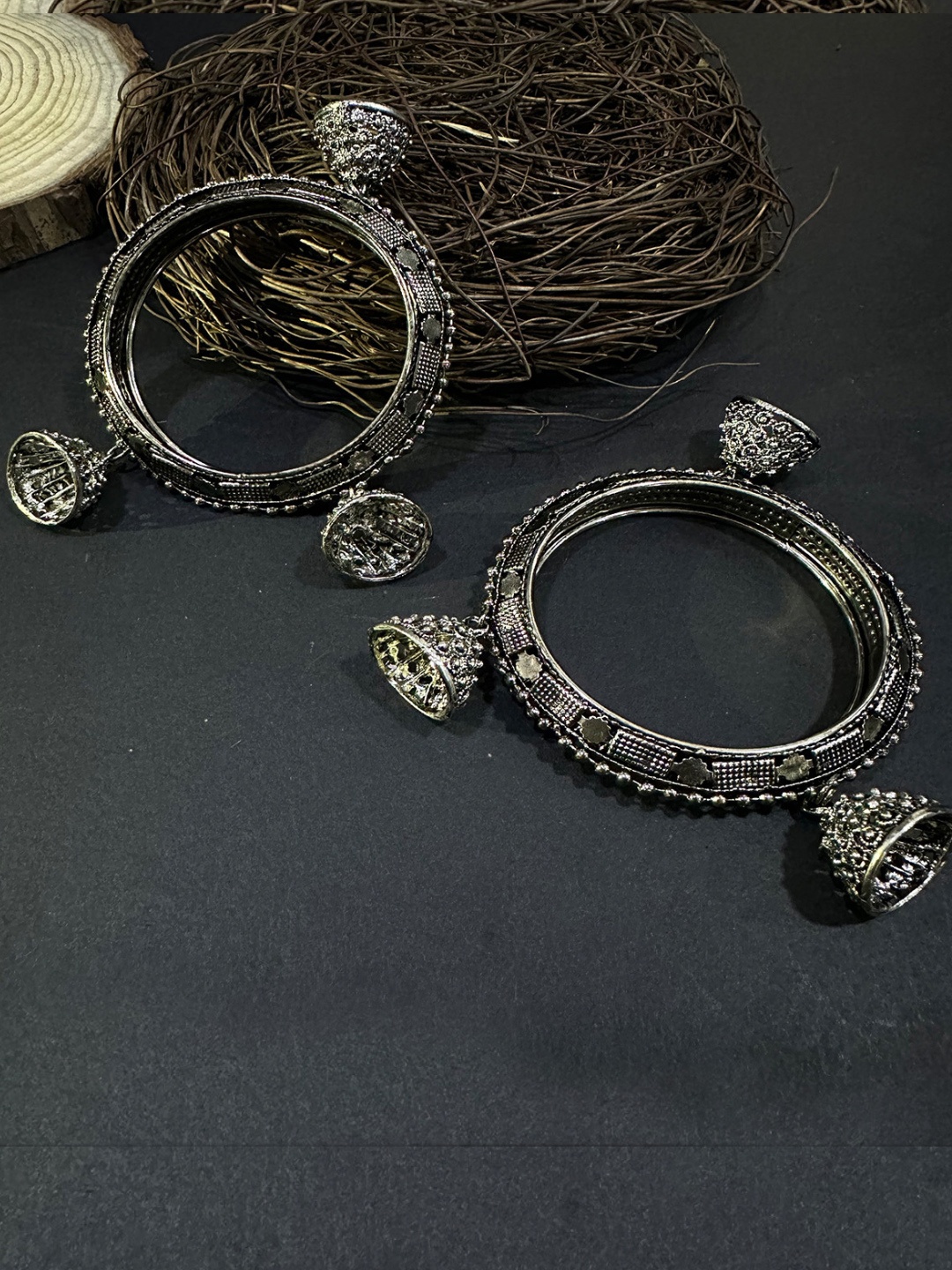 

ASMITTA JEWELLERY Set Of 2 Silver-Plated Oxidised Bangles