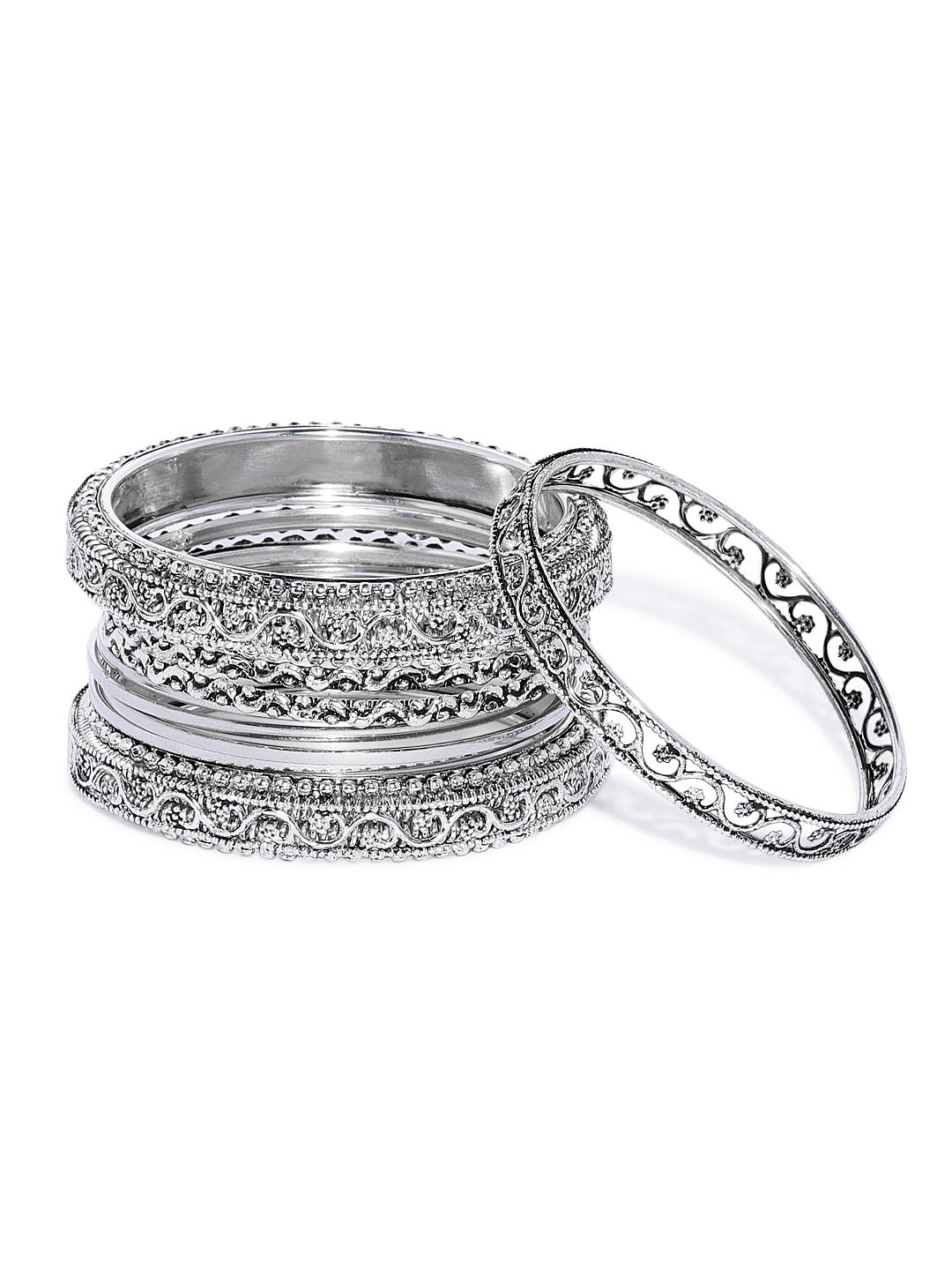 

ASMITTA JEWELLERY Set Of 9 Silver-Plated Oxidised Bangles
