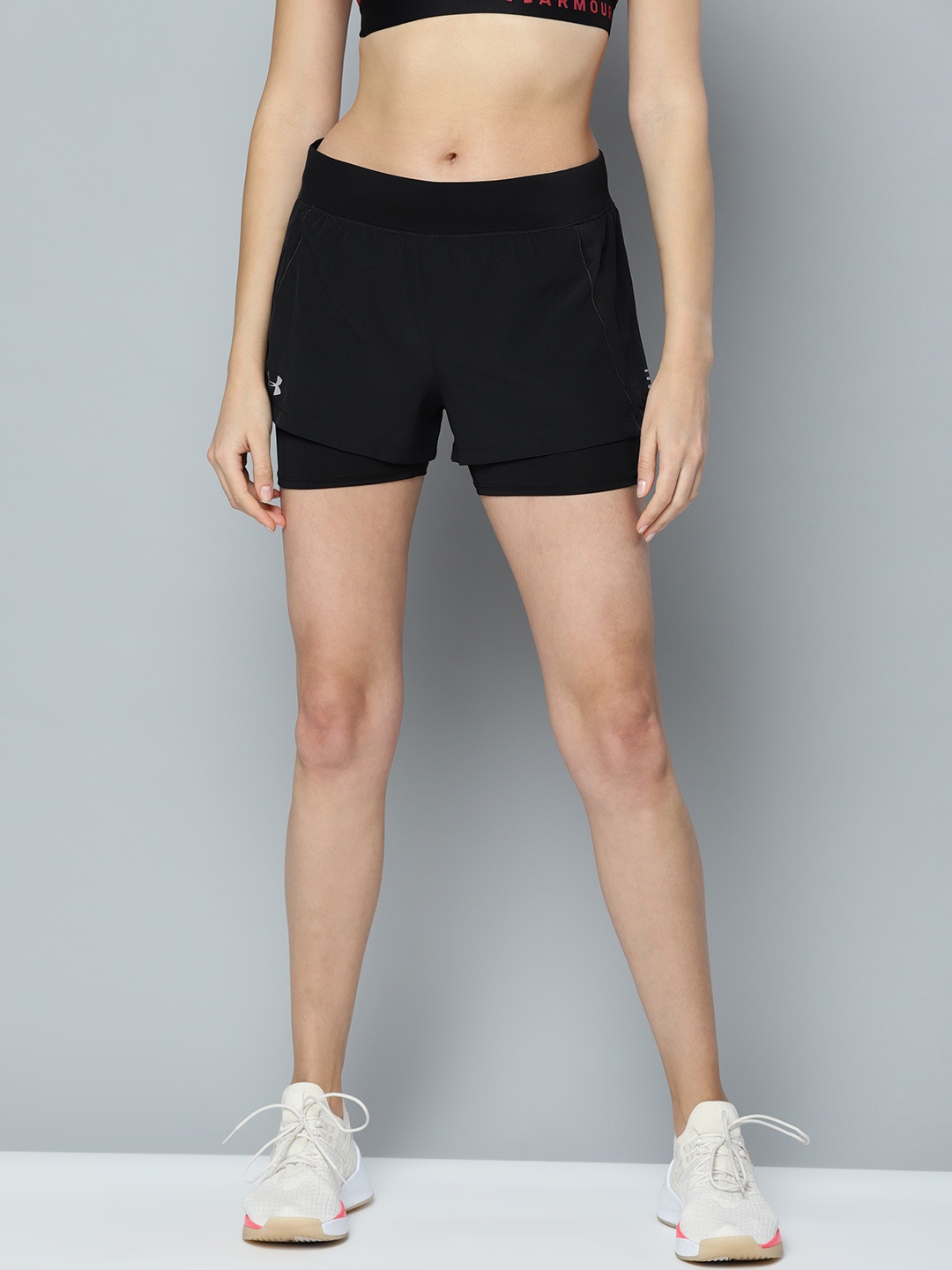 

UNDER ARMOUR Women Black Qualifier Speedpocket 2-in-1 Running Shorts
