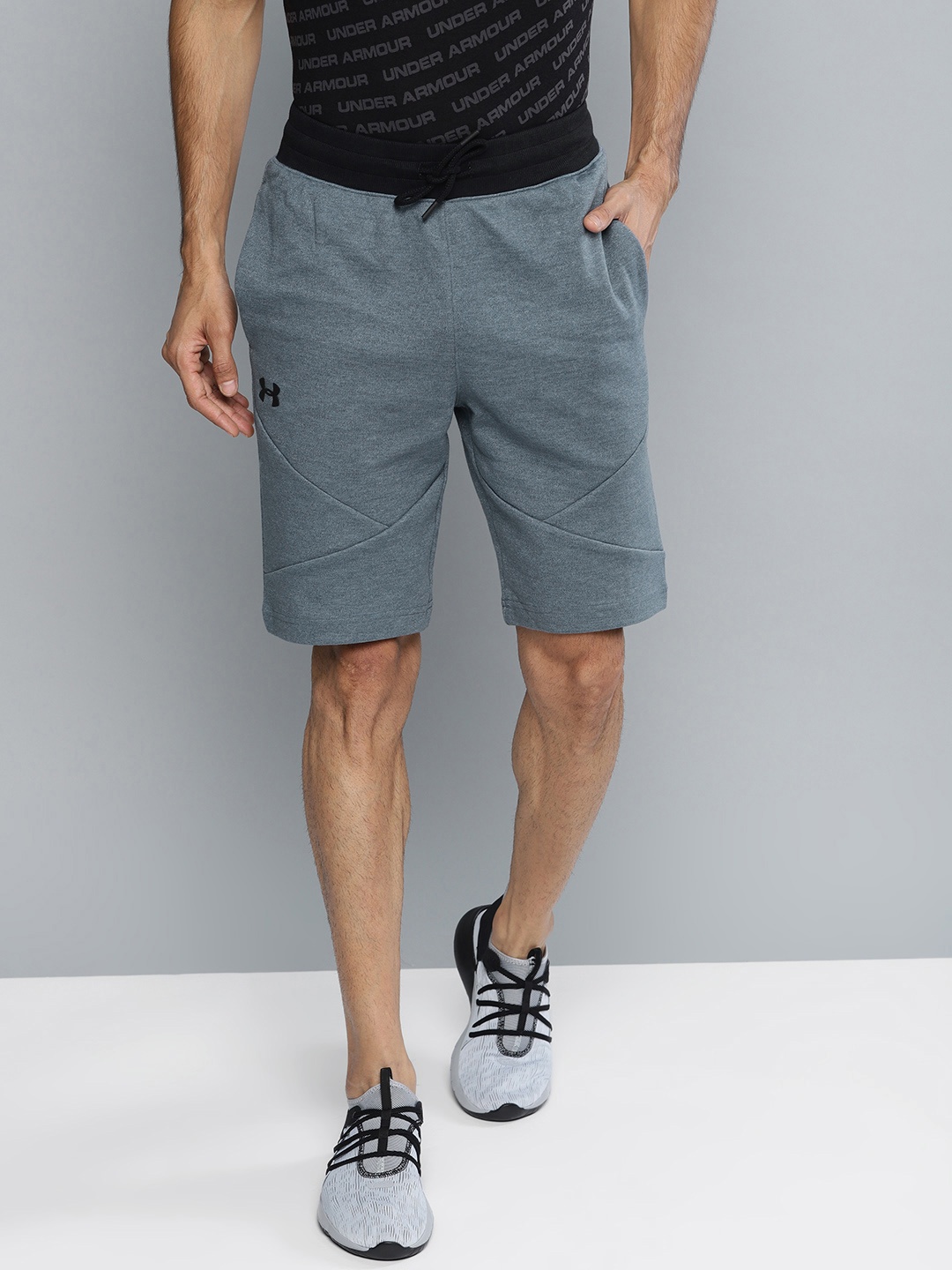 

UNDER ARMOUR Men Grey Unstoppable Double Knit Solid Regular Fit Sports Shorts