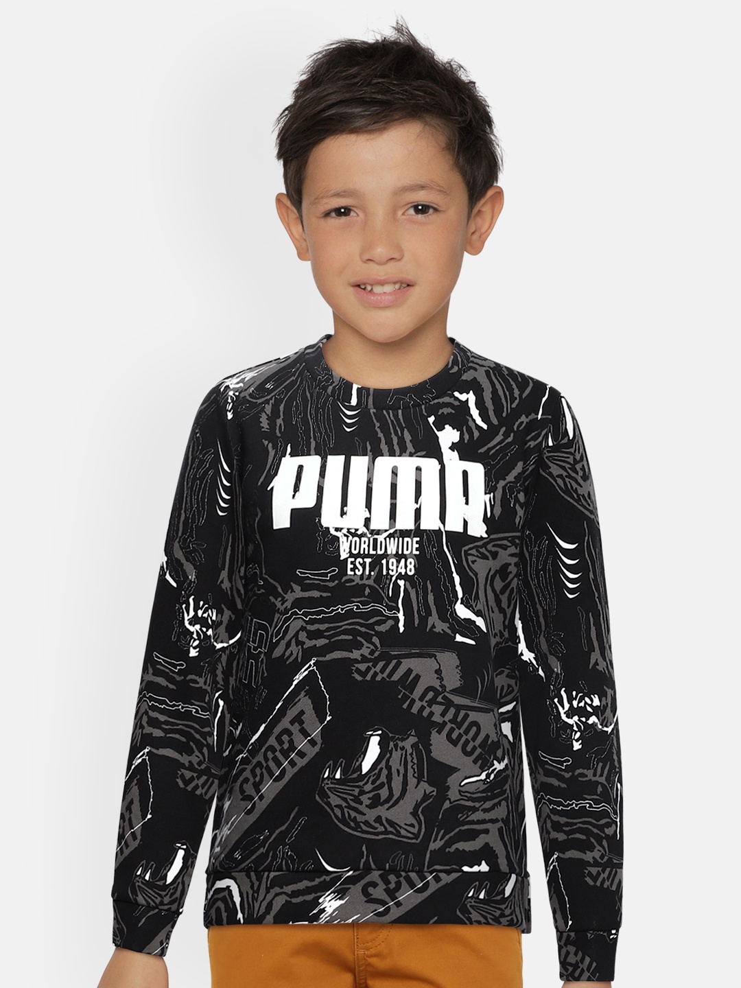 

Puma Boys Black & White Printed Alpha Sweatshirt