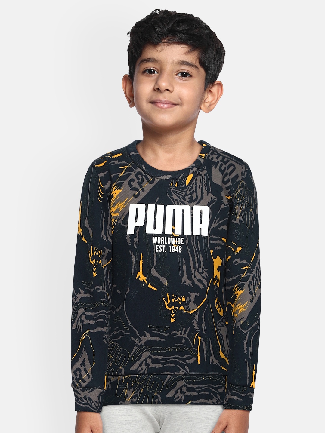 

Puma Boys Navy Blue & Grey Printed Sweatshirt