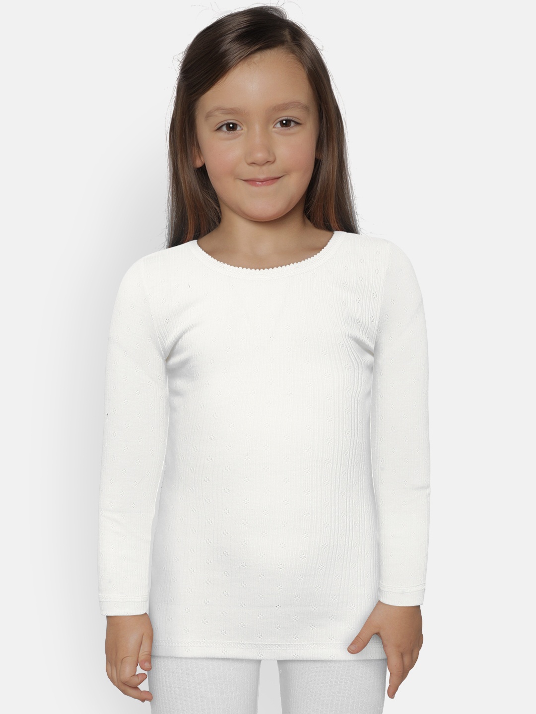 

Kanvin Girls Pack of 2 White Self Design Thermal Tops