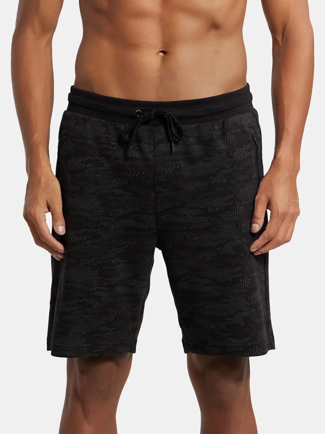 

Jockey Men Black Printed Straight Fit Sports Shorts