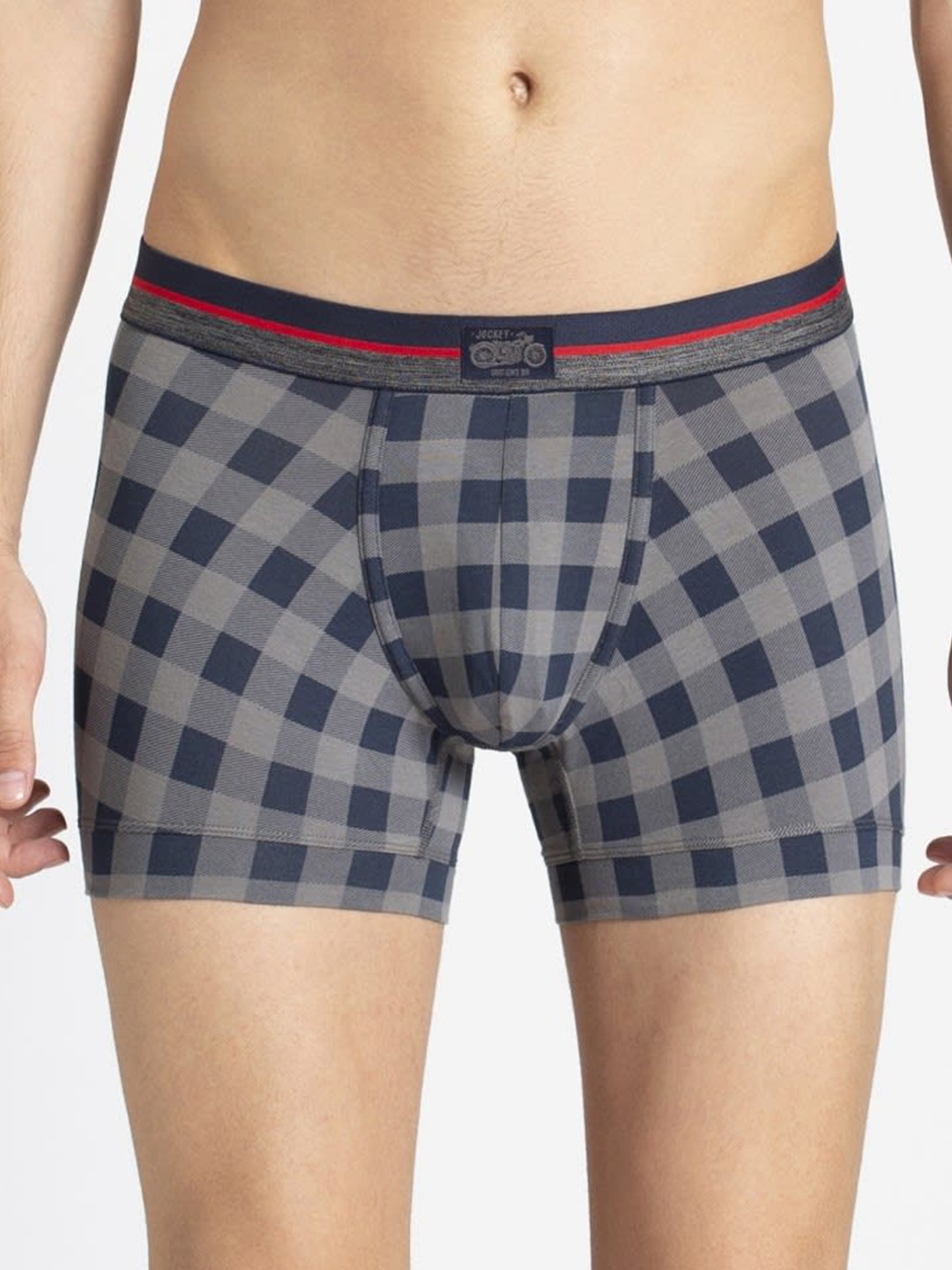 

Jockey Men Navy Blue & Grey Checked Trunks ZN05-0105