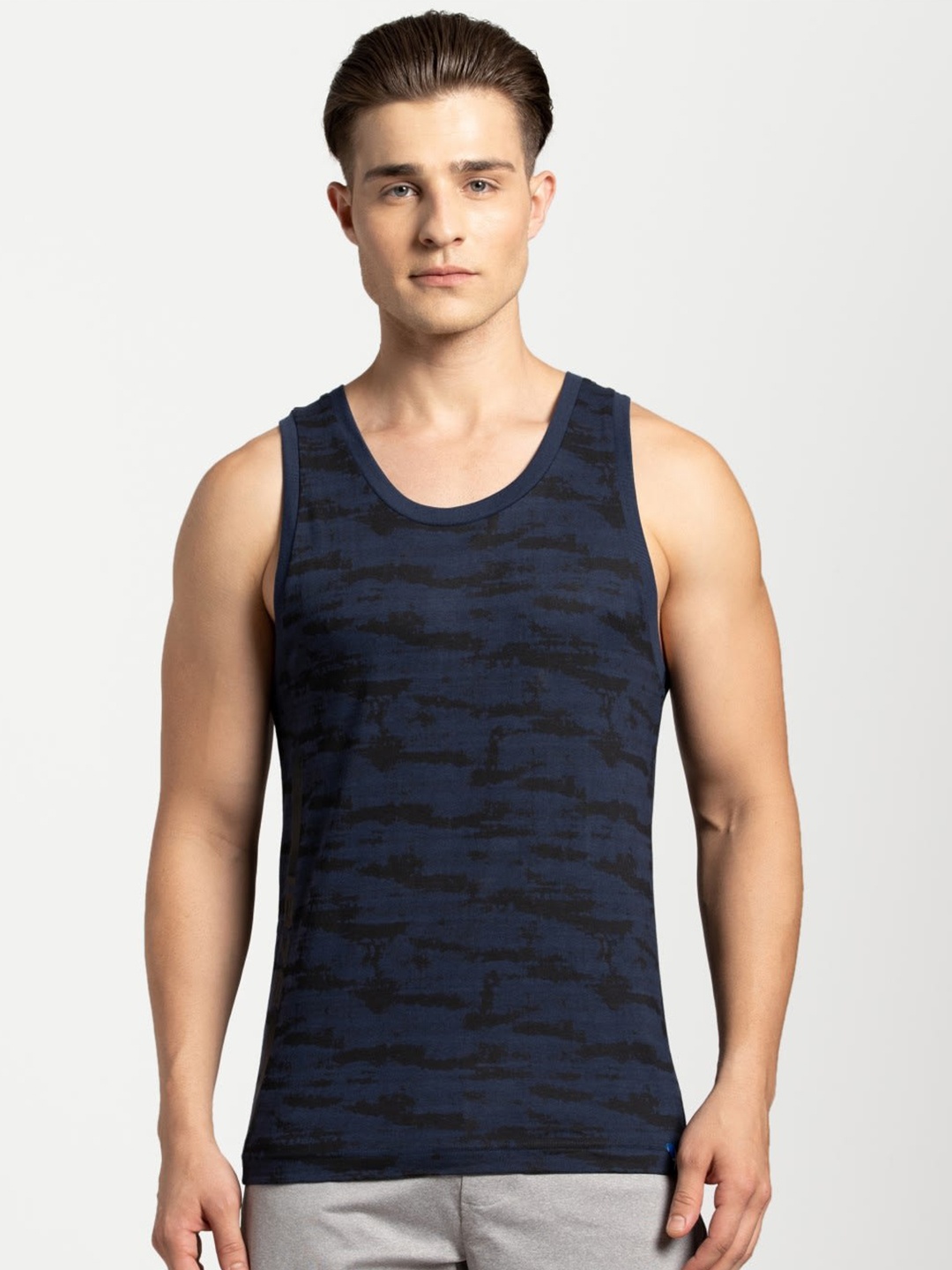 

Jockey Men Navy Blue and Black Solid Tank Top