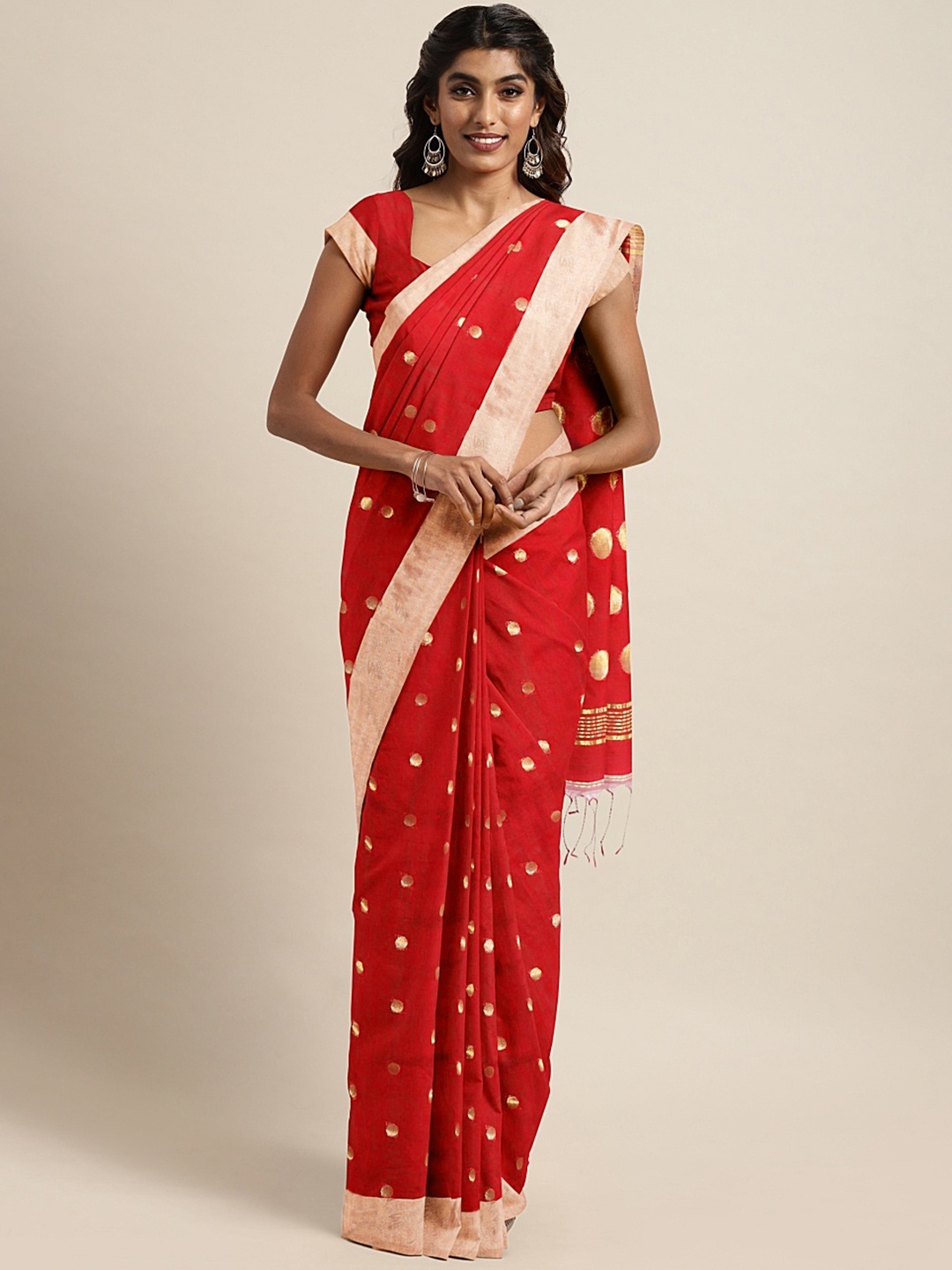 

Mitera Red & Golden Woven Design Handloom Saree