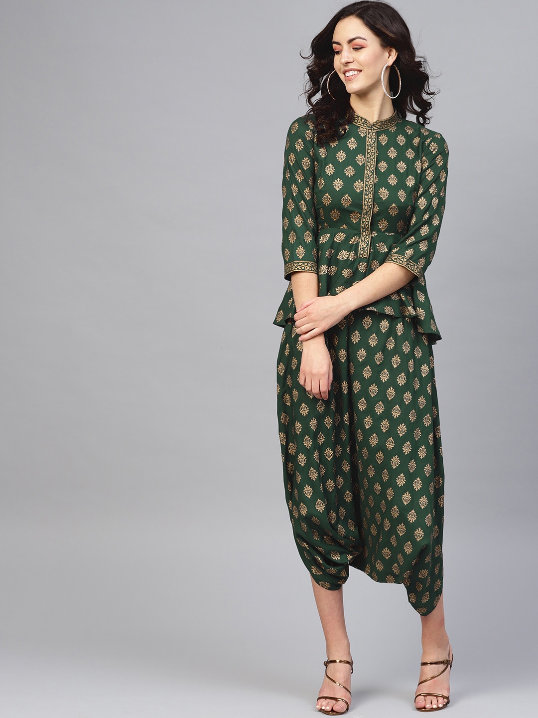 

MABISH by Sonal Jain Women Green & Golden Dhoti Style Printed Basic Jumpsuit