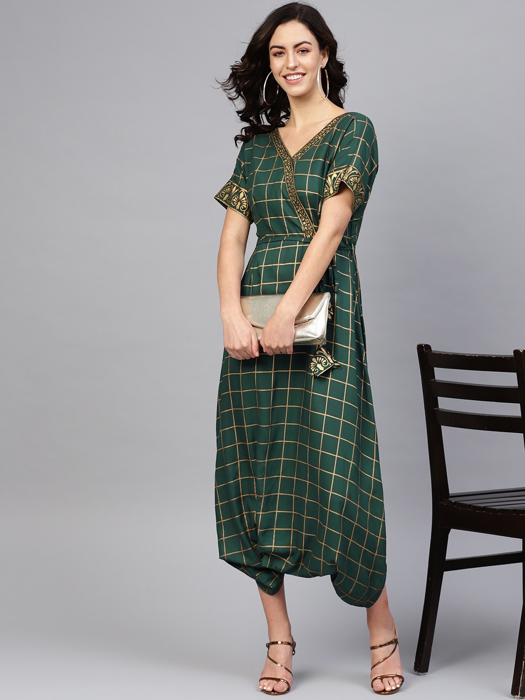 

MABISH by Sonal Jain Women Green & Golden Dhoti Style Checked Basic Jumpsuit