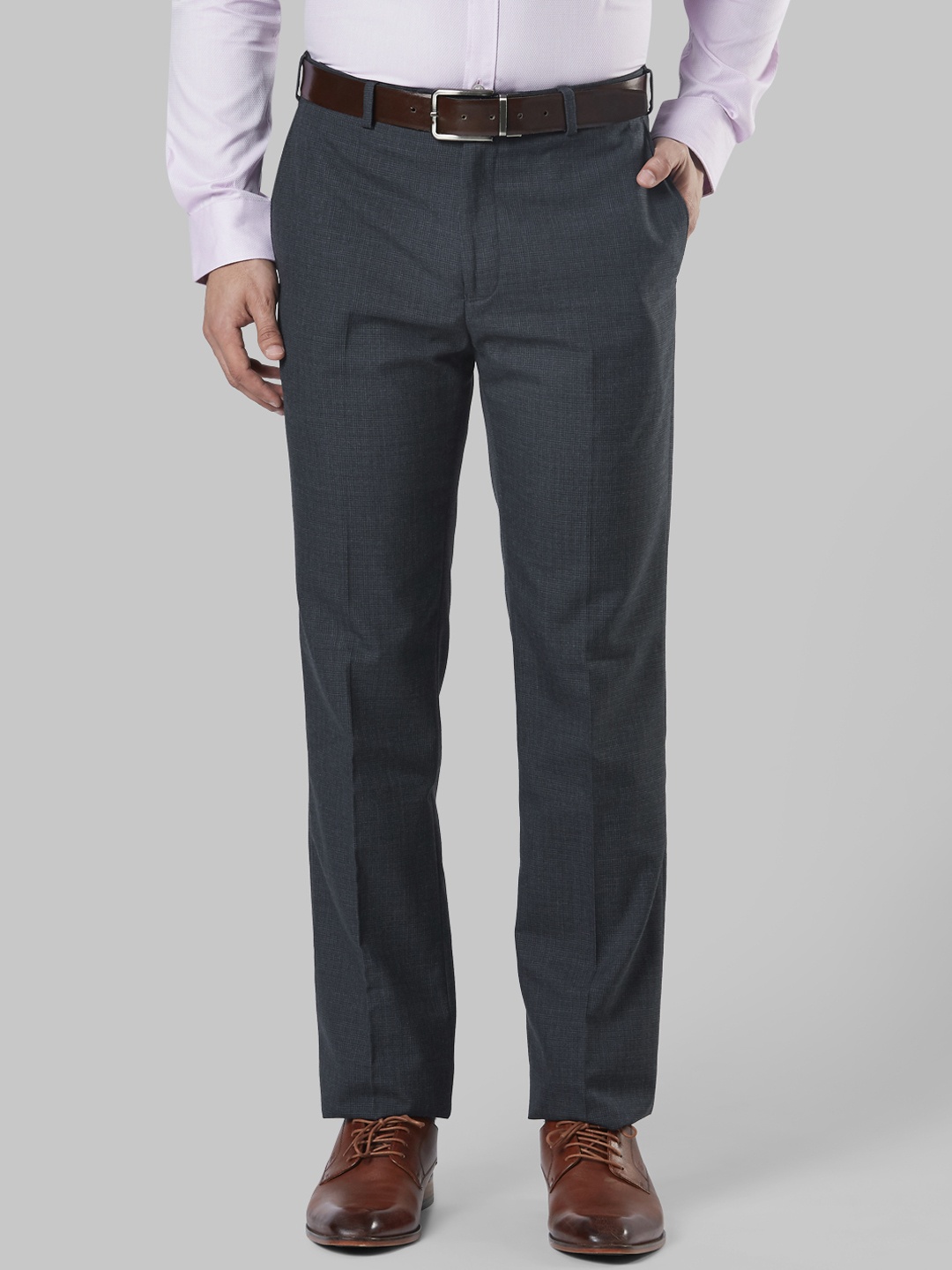 

Raymond Men Grey Regular Fit Self Design Formal Trousers