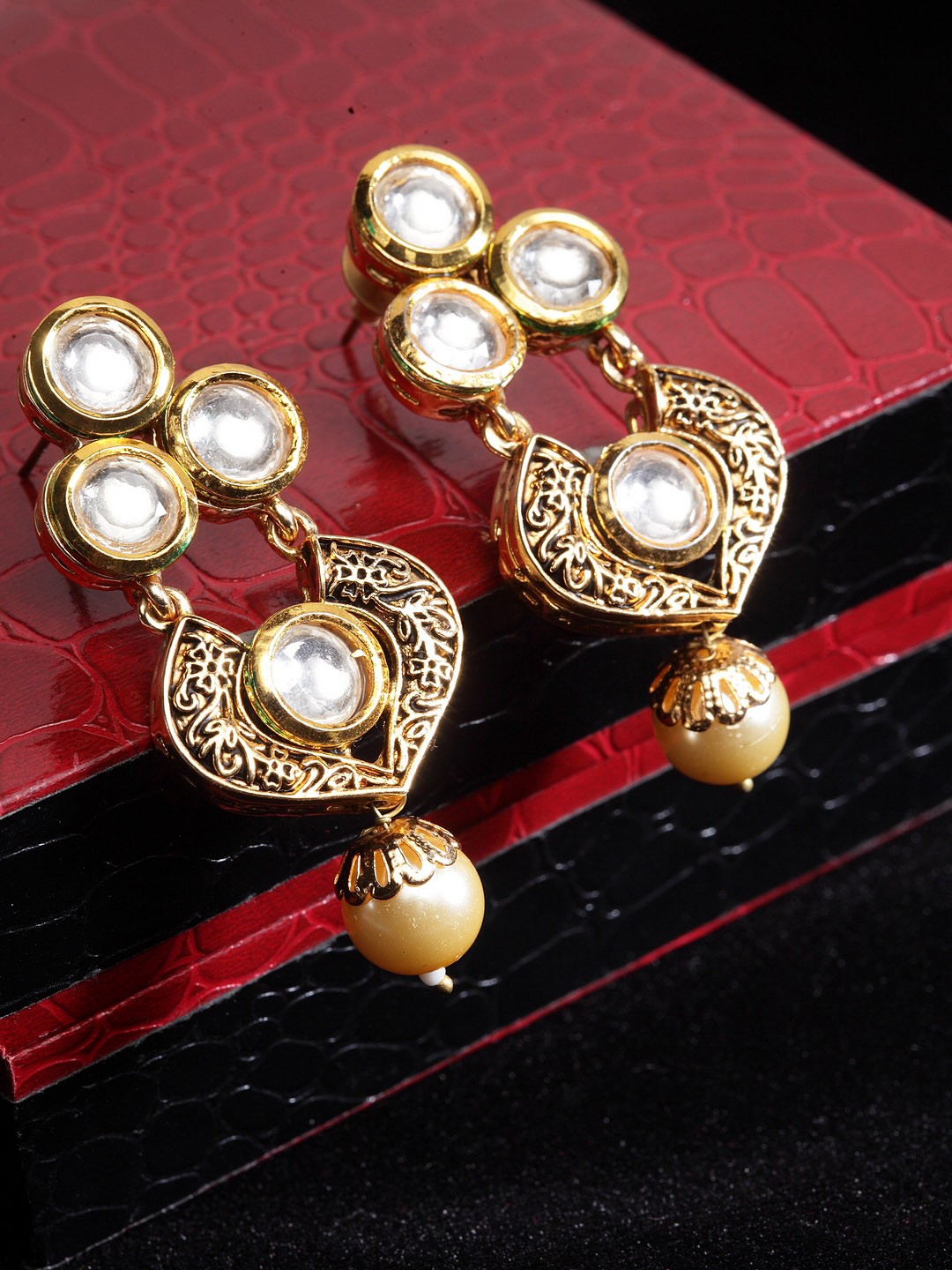 

PANASH White Gold-Plated Handcrafted Contemporary Drop Earrings