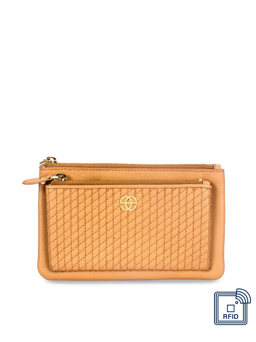 

Eske Women Beige Solid Zip Around Leather Wallet