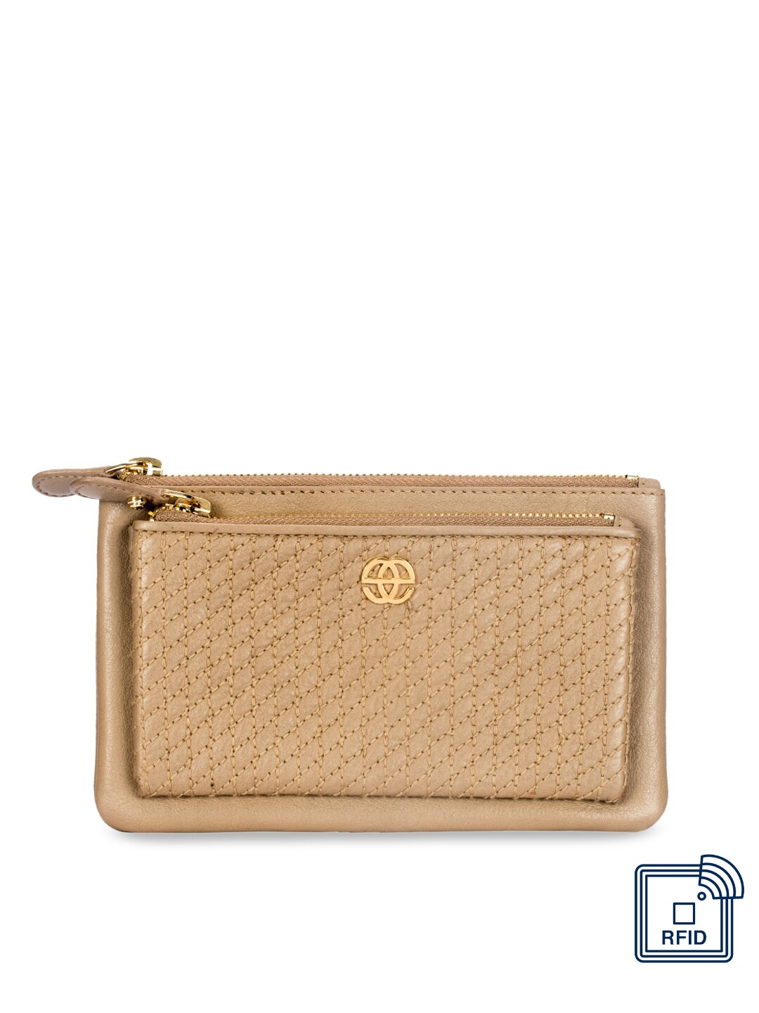 

Eske Women Beige Solid Zip Around Leather Wallet
