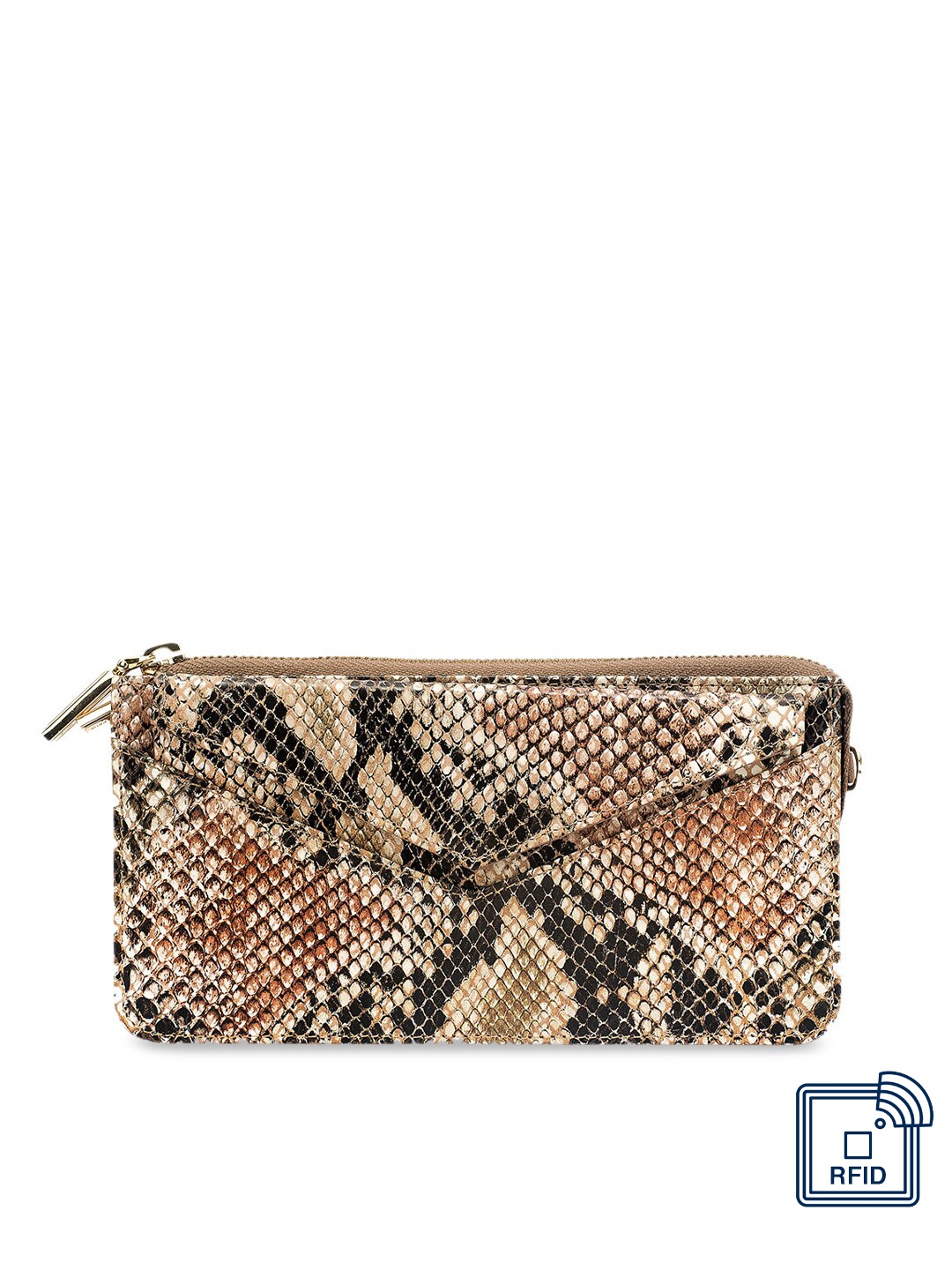 

Eske Women Beige & Black Printed Zip Around Leather Wallet