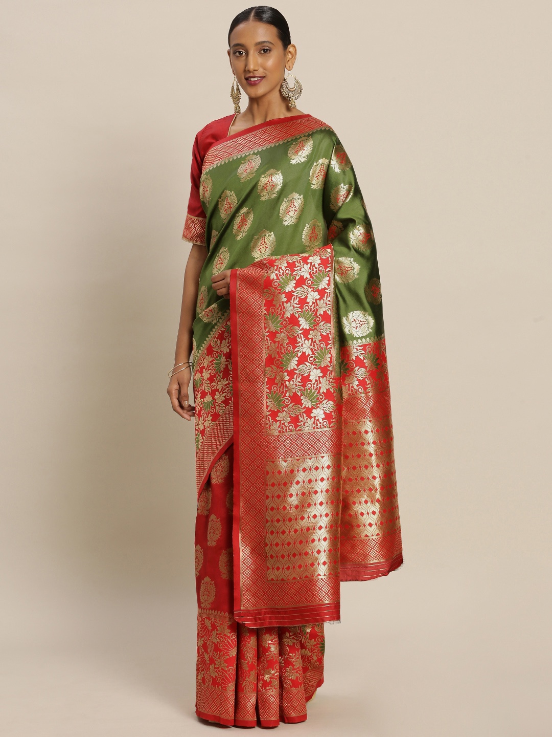 

Mitera Red & Green Art Silk Woven Design Banarasi Saree