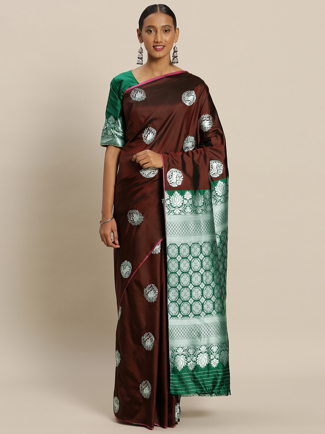 

Mitera Maroon & Green Art Silk Woven Design Banarasi Saree