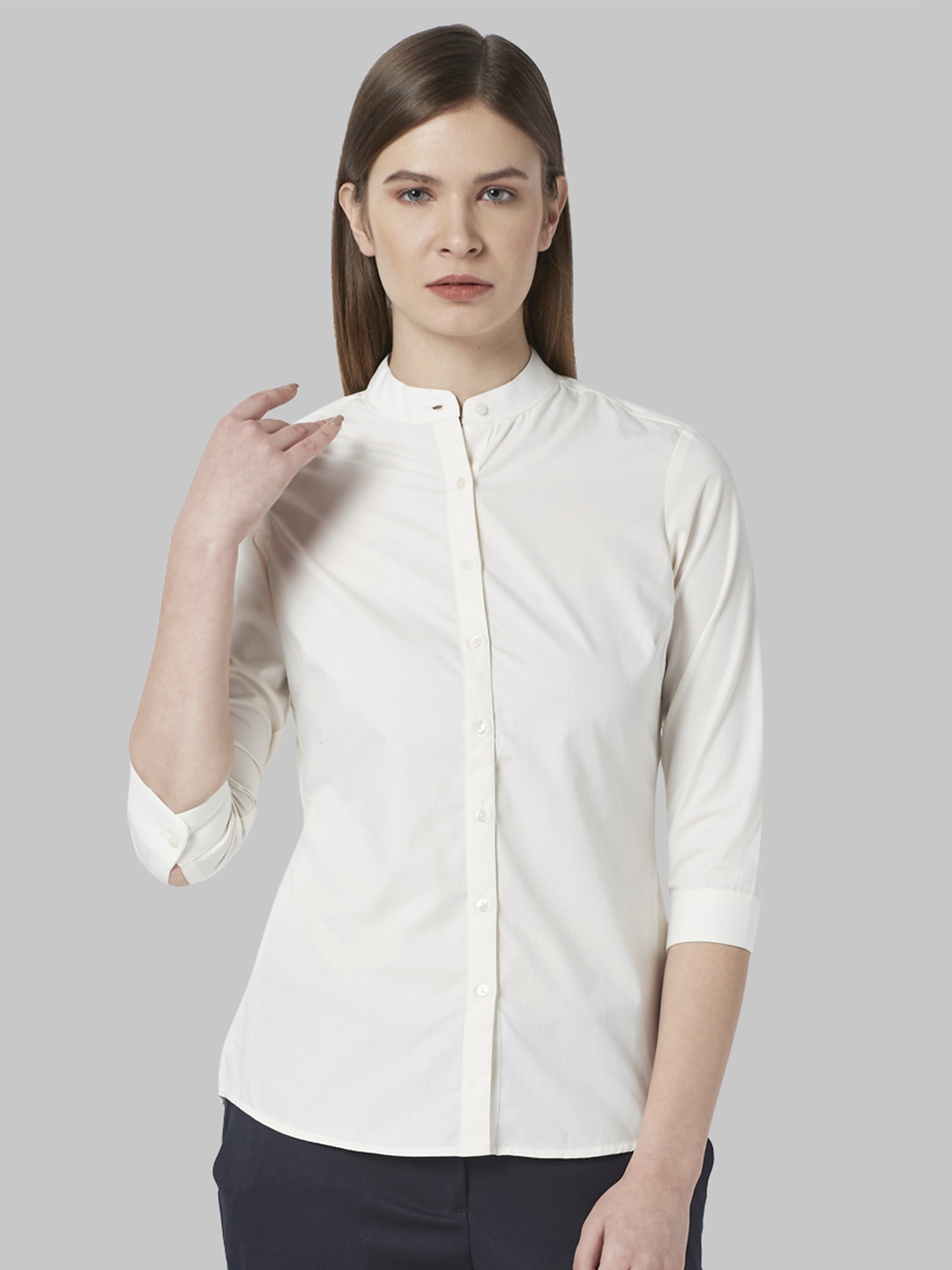 

Park Avenue Women Off-White Slim Fit Solid Casual Shirt