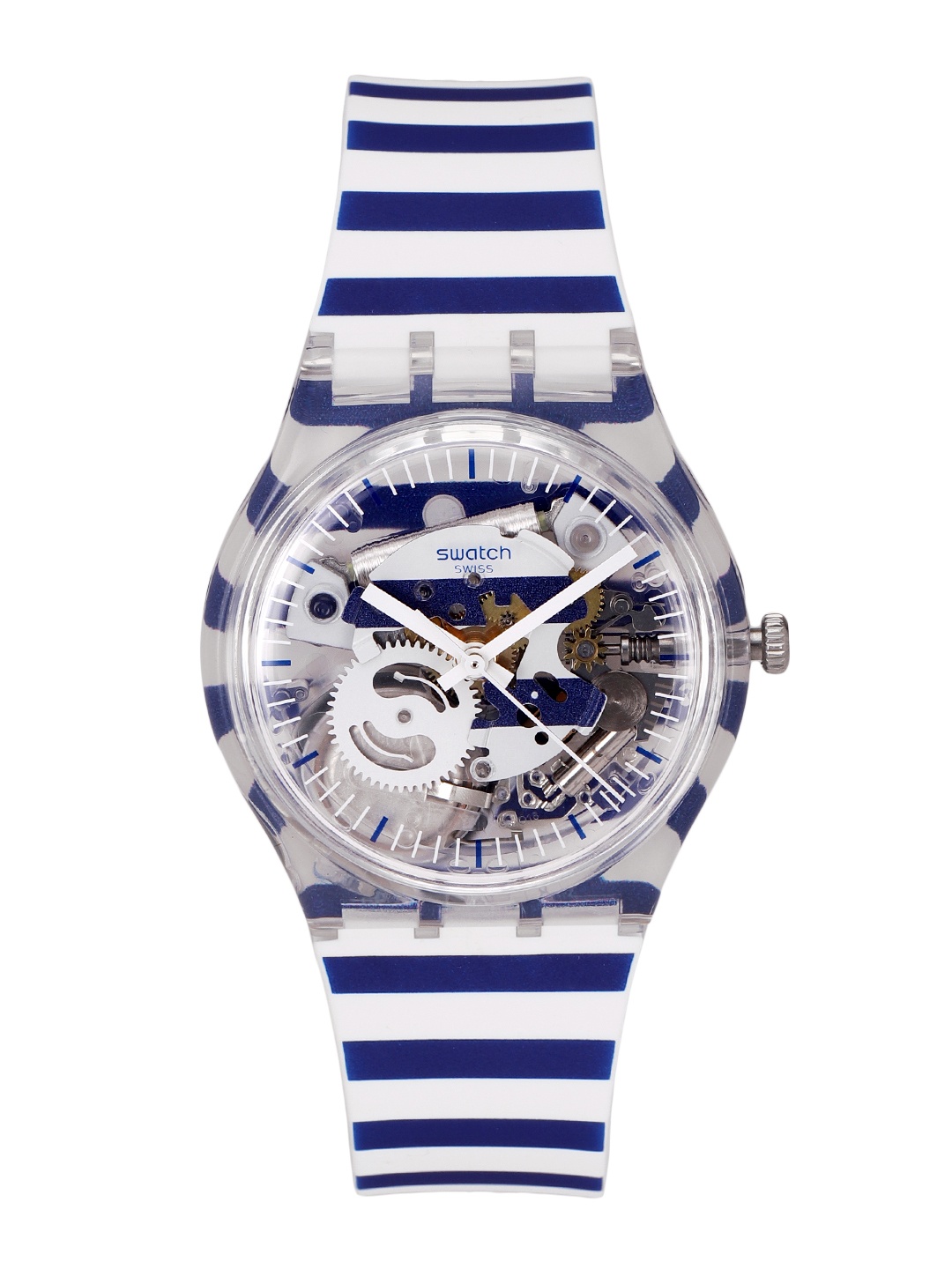 

Swatch Women Navy Blue & White Skeleton Water Resistant Analogue Watch GE270