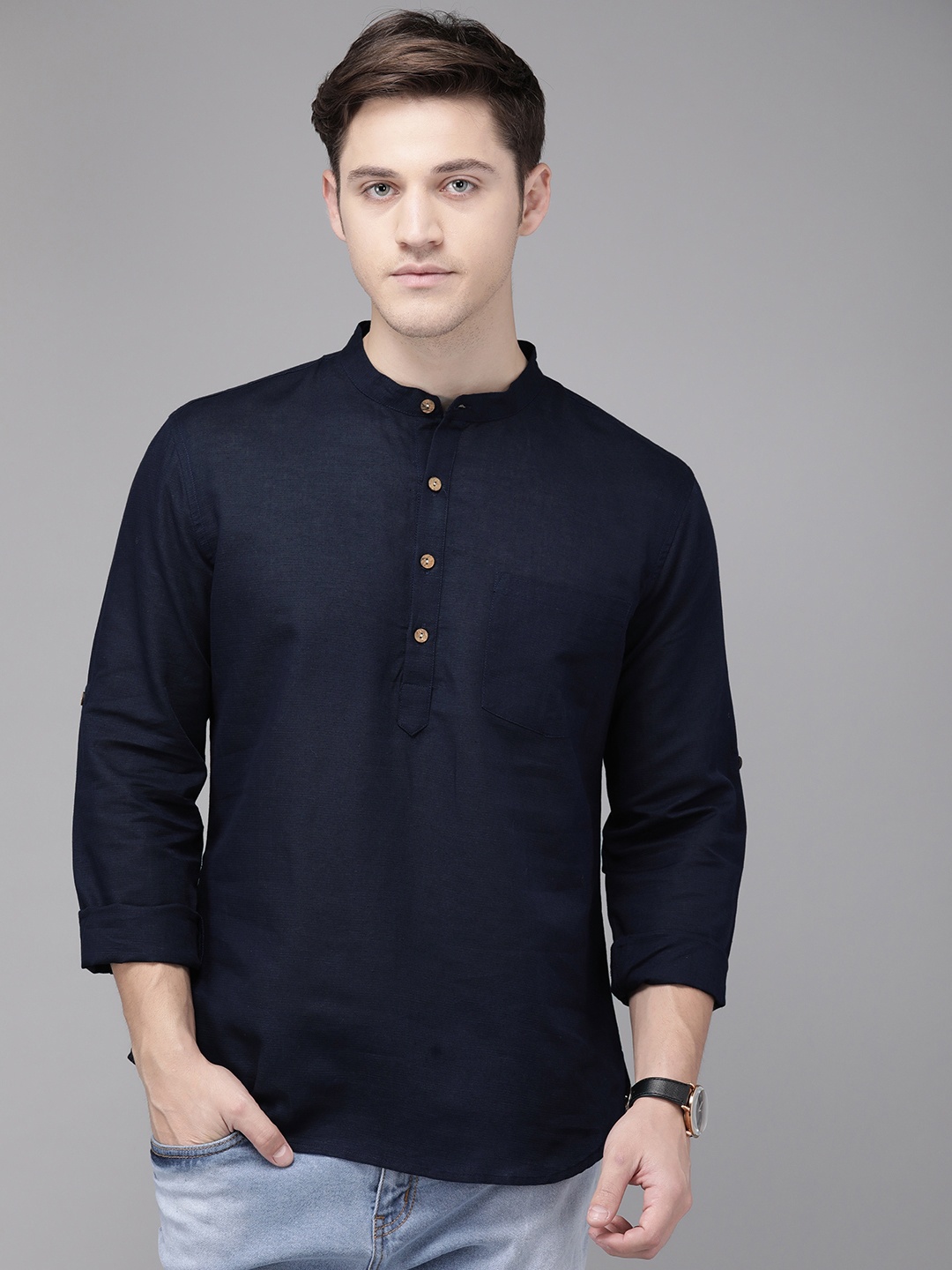 

Anouk Men Navy Blue Solid Straight Kurta