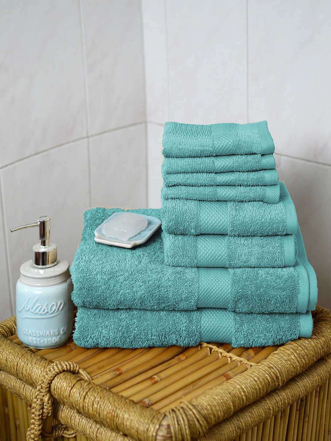 

Avira Home Set of 8 500 GSM Turquoise Blue Solid Towels