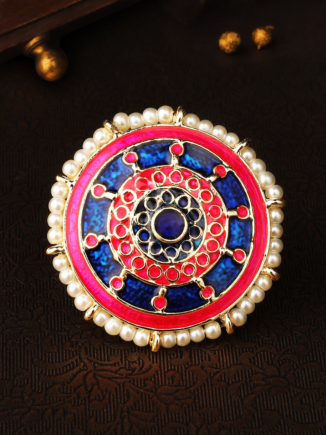 

Rubans Women Gold-Plated & Pink Enamelled Statement Finger Ring