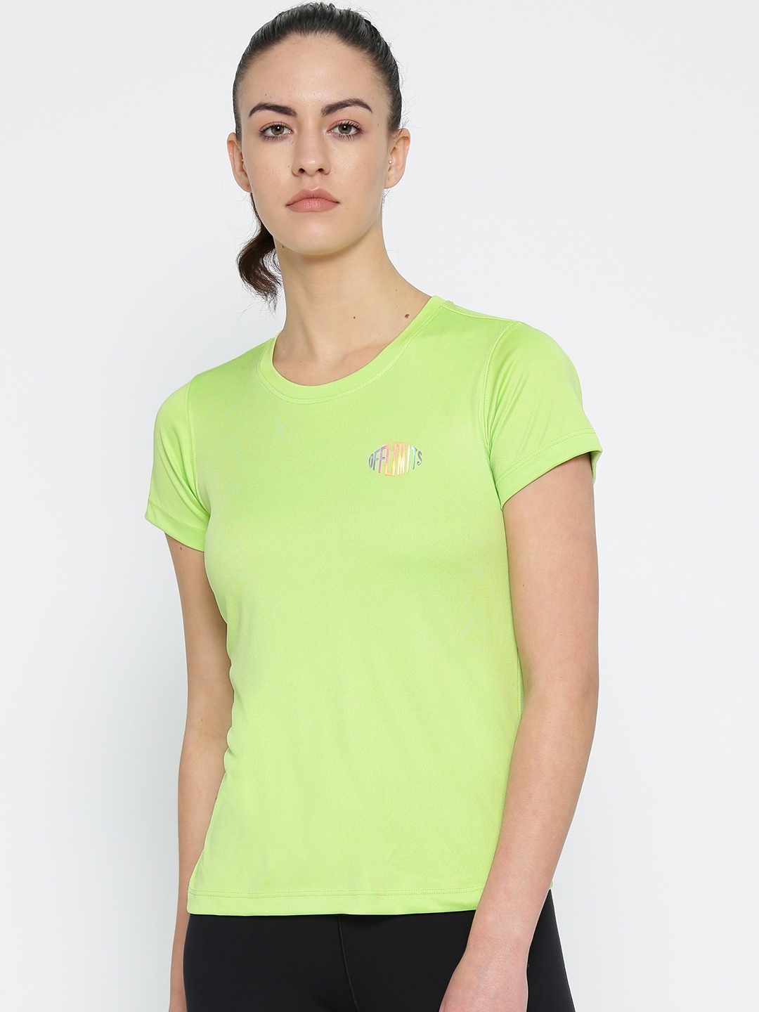 

OFF LIMITS Women Lime Green Solid Round Neck T-shirt