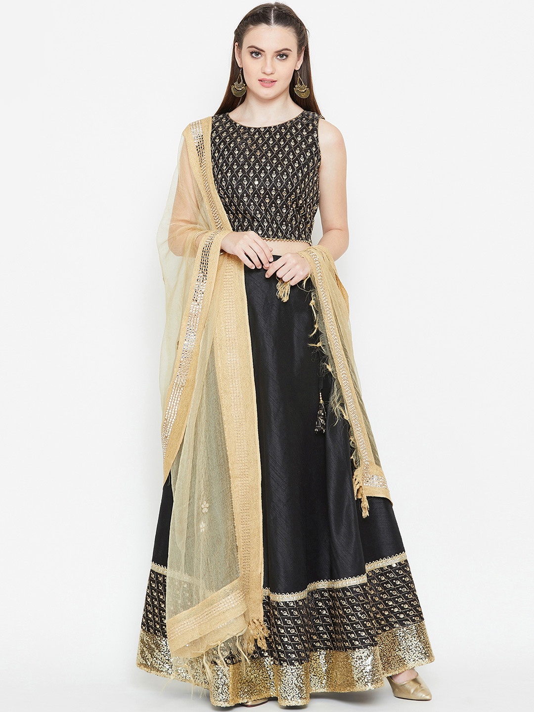 

studio rasa Black & Gold-Toned Embroidered Ready to Wear Lehenga & Blouse with Dupatta