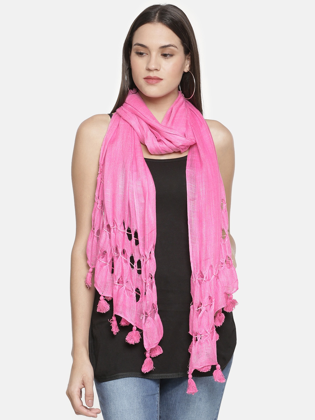 

Ayesha Pink Solid Cutwork Scarf