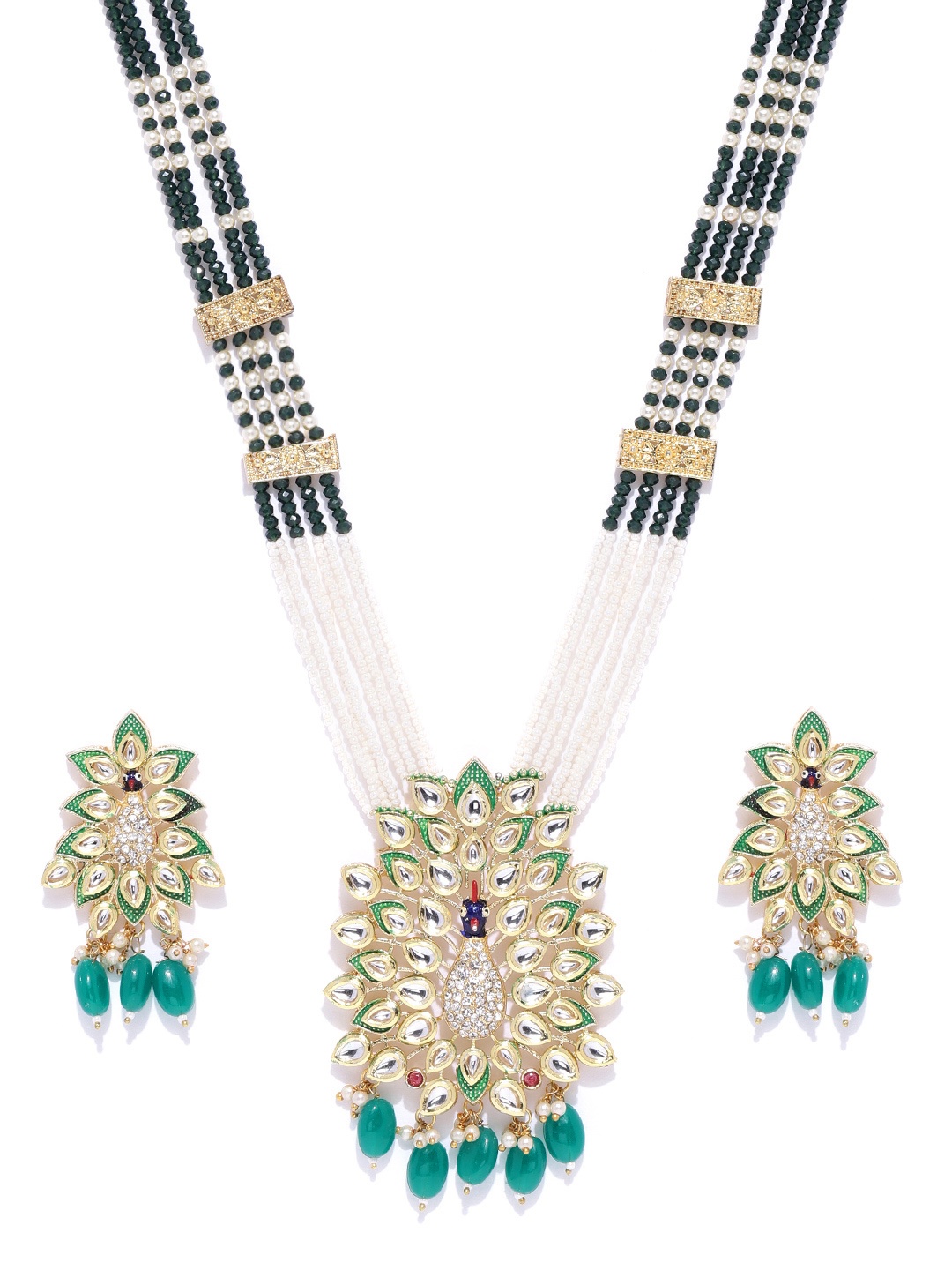 

Melani Borsa Green & Off-White Gold-Plated Handcrafted CZ-Studded Jewellery Set