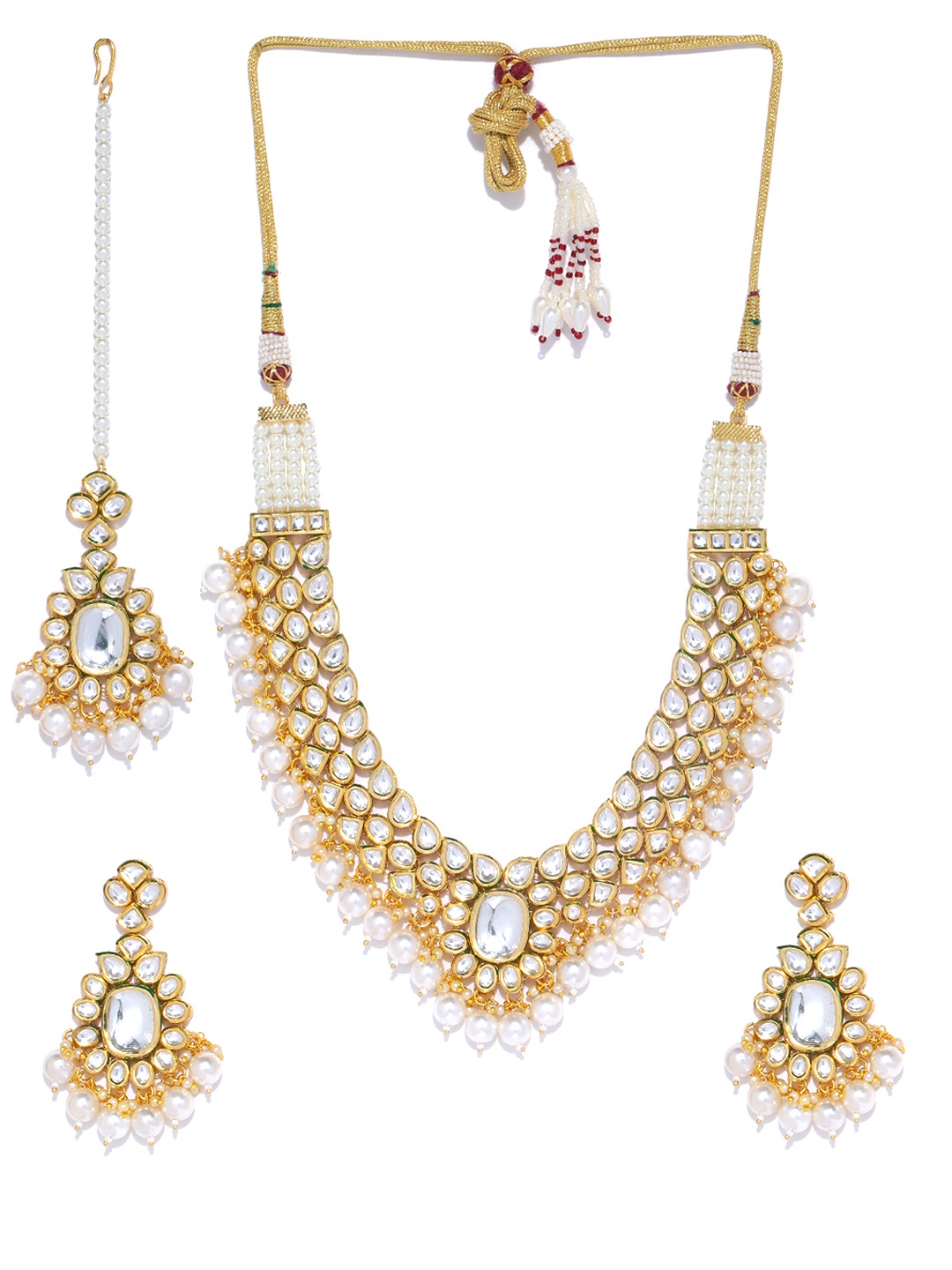 

Melani Borsa White Gold-Plated Kundan Studded & Beaded Handcrafted Jewellery Set