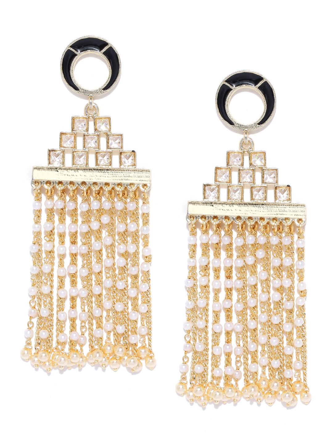 

Melani Borsa Black Gold-Plated Kundan Studded & Beaded Handcrafted Classic Drop Earrings