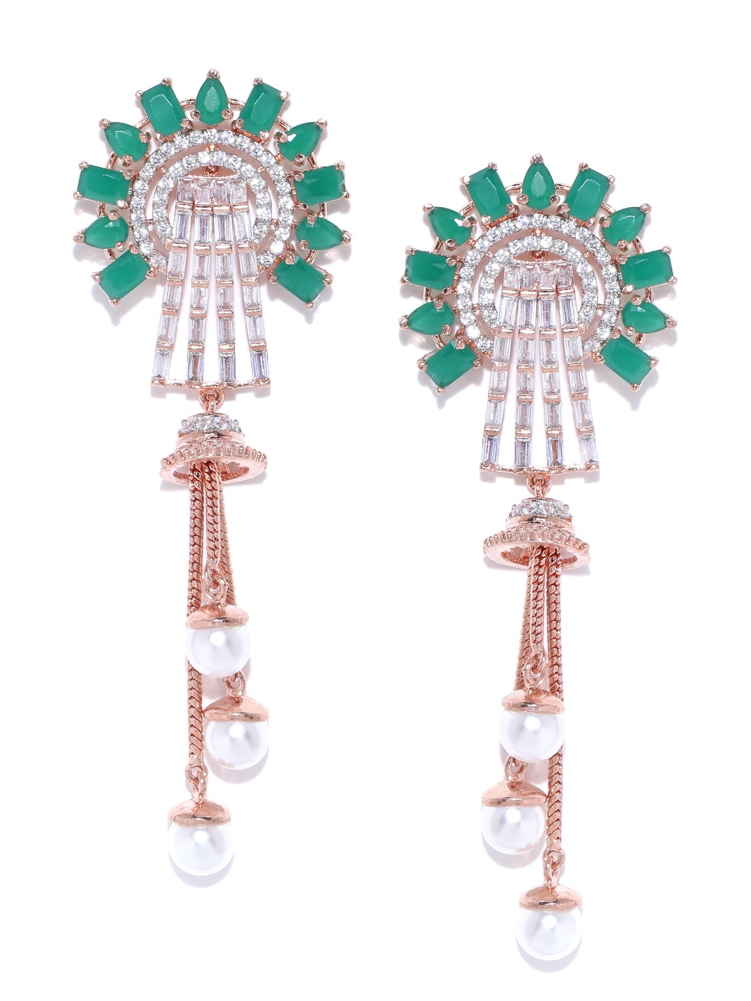 

Melani Borsa Green Rose Gold-Plated CZ-Studded Handcrafted Contemporary Drop Earrings