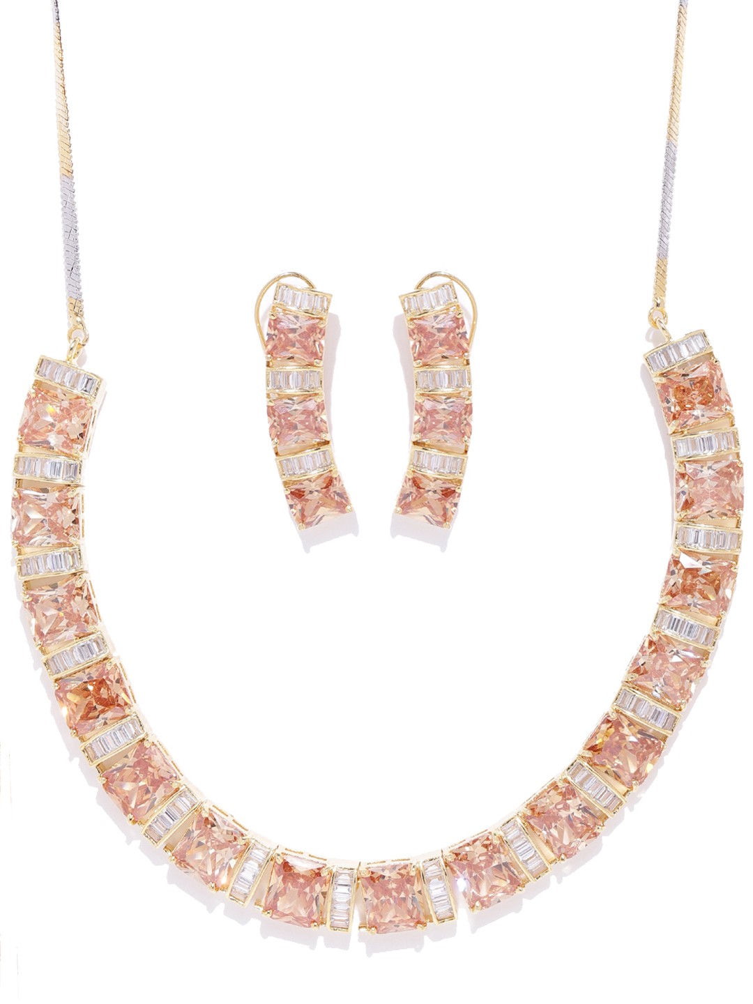 

Melani Borsa Silver-Toned Gold-Plated Handcrafted CZ Stone-Studded Jewellery Set