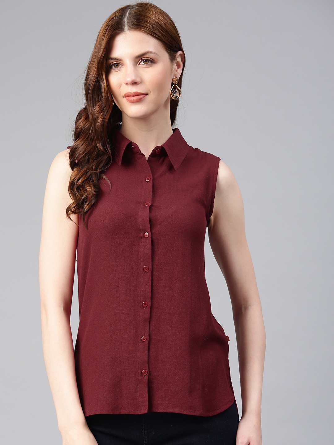

Alena Women Maroon Solid Shirt Style Top