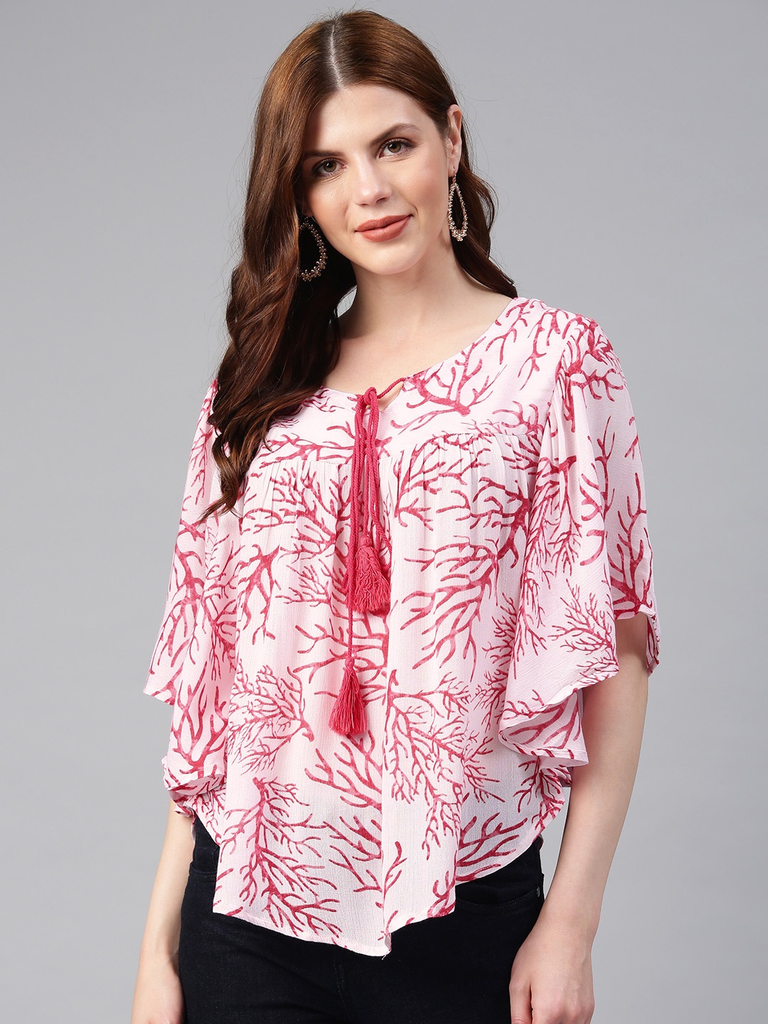 

Alena Women White & Pink Printed Kaftan Top