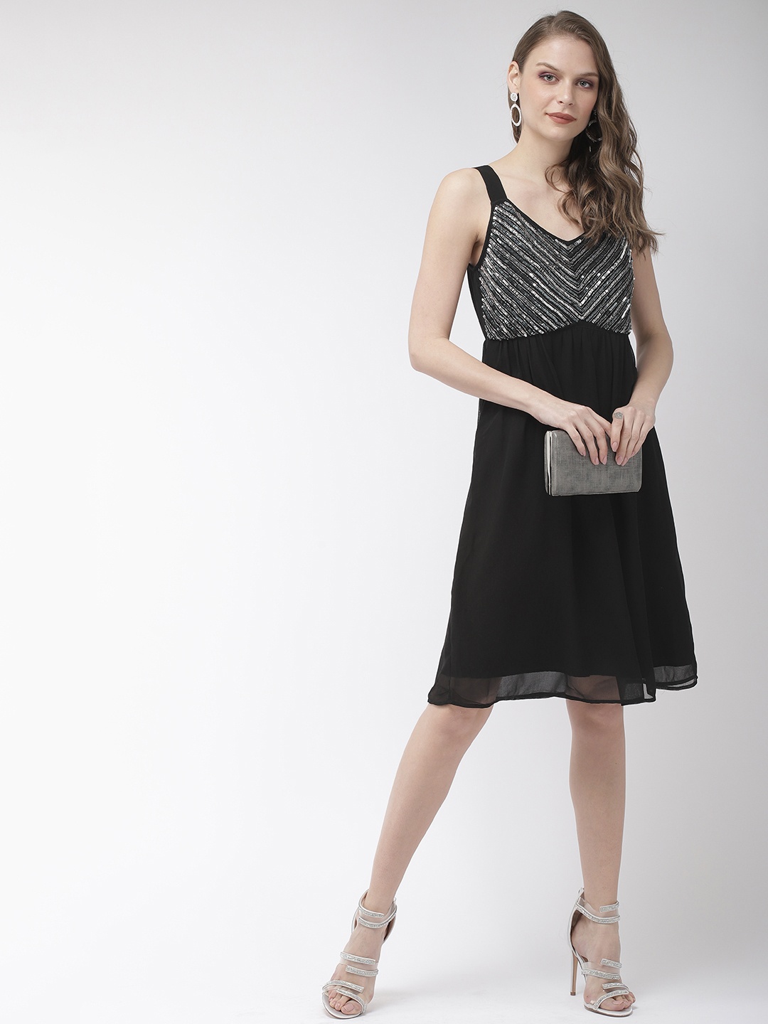 

Antheaa Black Embellished A-Line Party Dress