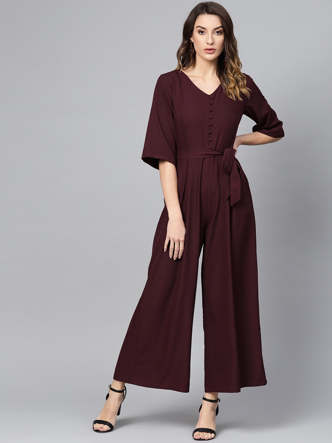 

FEMMELLA Women Burgundy Solid Basic Jumpsuit