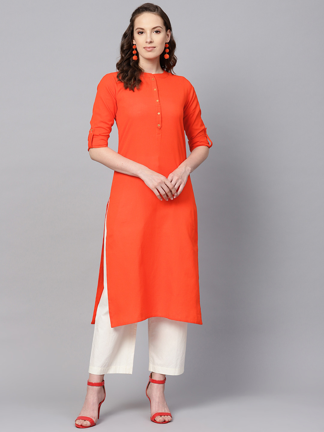 

AHIKA Women Orange Solid Straight Kurta